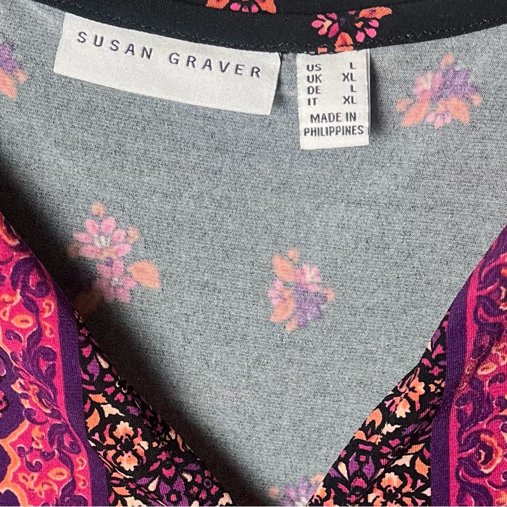 Susan Graver Black and Pink Floral Blouse - Picture 2 of 4